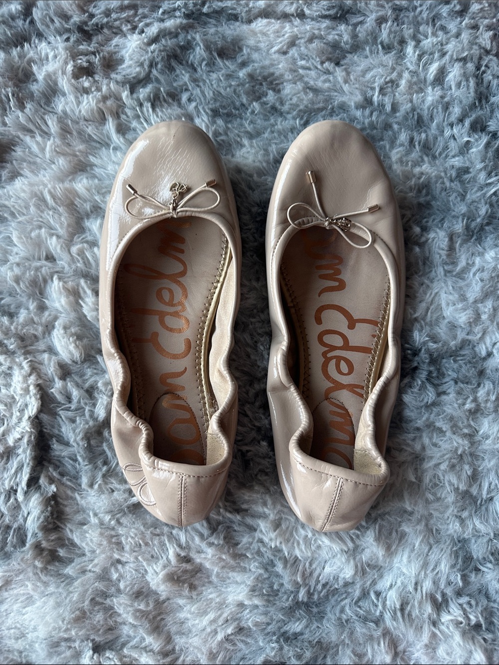 Sam Edelman Light Beige Patent Bow Ballet Flats